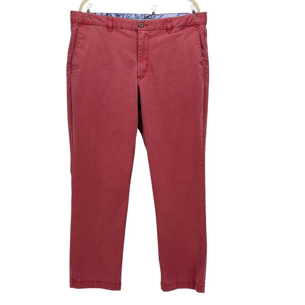 Tommy Bahama Mens 38X30 Pants Straight Leg Salmon Pink Chino Pockets Stretch
